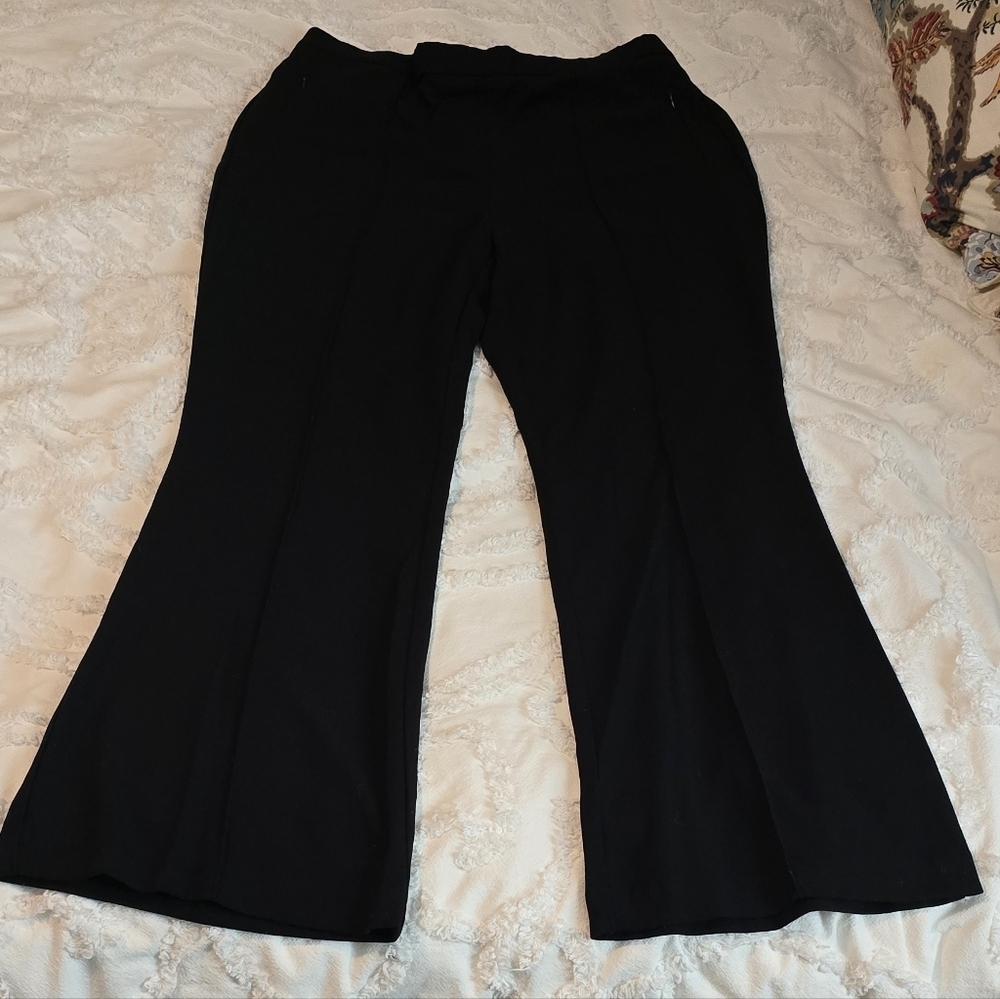 Rachel Zoe Black Wide Flared Leg Pants,  Partial Elastic Waist, Size 14 (1205)